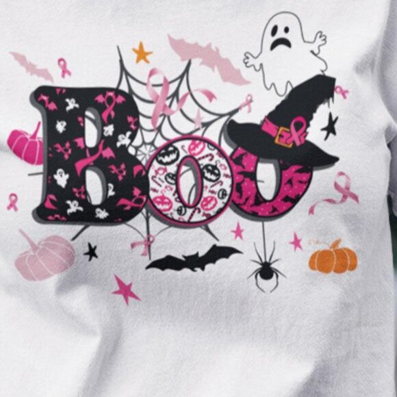 Ghost Boo Halloween T Shirt Breast Cancer Awareness - Picture 2 of 4